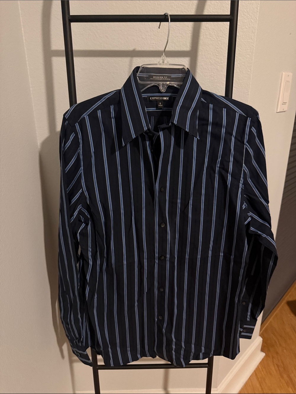 Express Men’s Navy Shirt with Light Blue Stripes